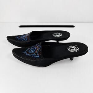 Charlie 1 Horse Leather Mule Kitten Heels Artisan Handmade Black Slides 7.5B